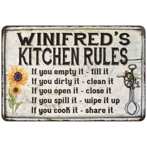 Winifred's Kitchen Rules Chic Sign Vintage Decor 12x18 Metal Sign 112180032502