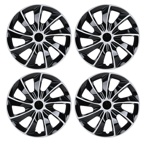 Winjet 14 inch Wheel Covers ABS Silver Lacquer & Black Lacquer Fits R14 Tire & Steel Rim,4 Pack