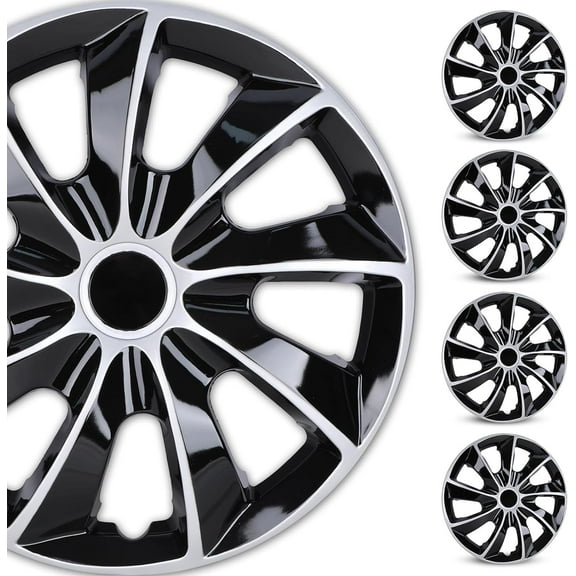 Winjet 14" Wheel Covers & Hub Caps ABS Ally Lacquer Silver Black,4 Pack