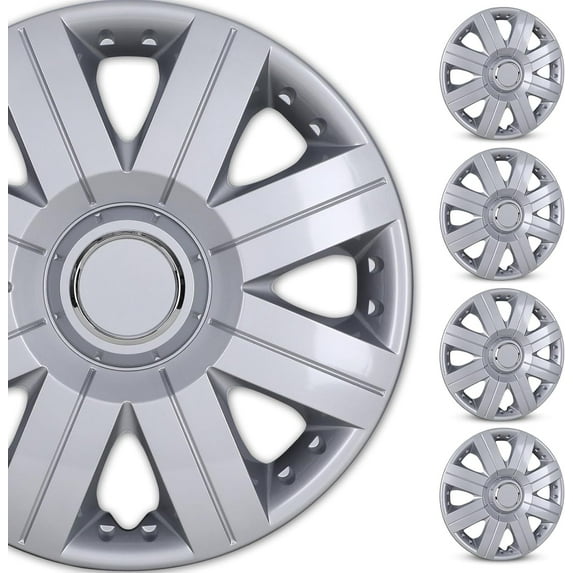 Winjet 14 inch Wheel Covers ABS Lacquer Silver Fits Acura Chevrolet,4 Pack
