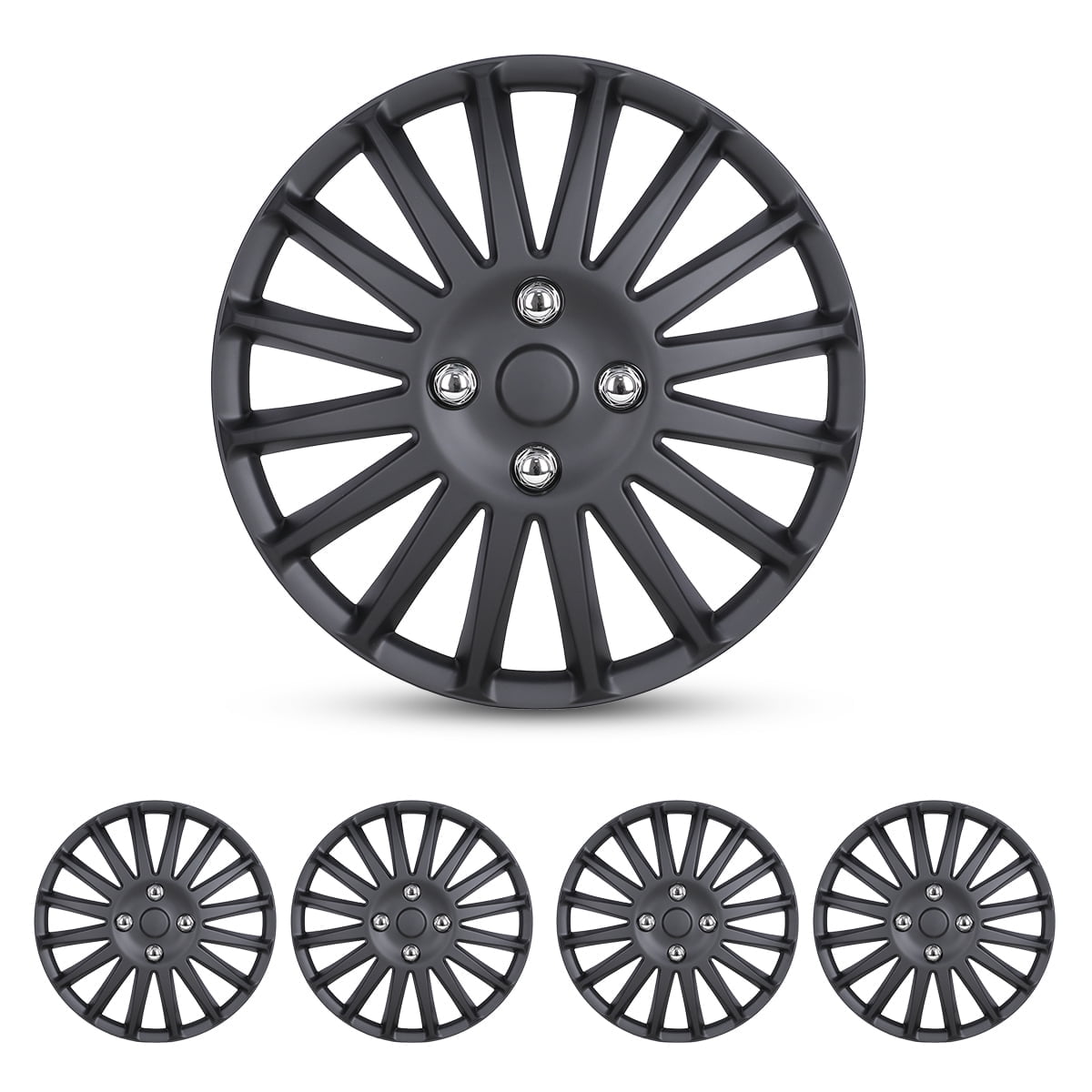 Winjet 15" Wheel Covers & Hub Caps ABS Alloy Black,4 Pack