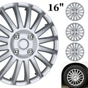 (4-Pack) Winjet 16 inch Universal Wheel Covers Snap on Hubcaps Full Hub Caps Fit R16 Tire & Steel Rim - Lacquer