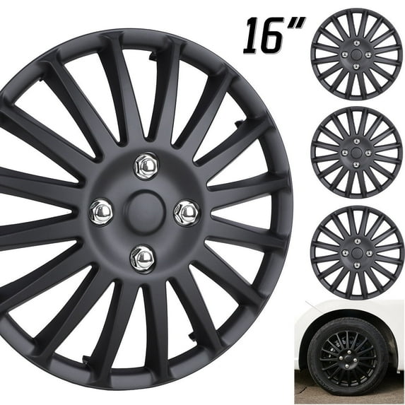 Winjet 16" Wheel Covers ABS Matte Black Fits Steel Rims,4 Pack