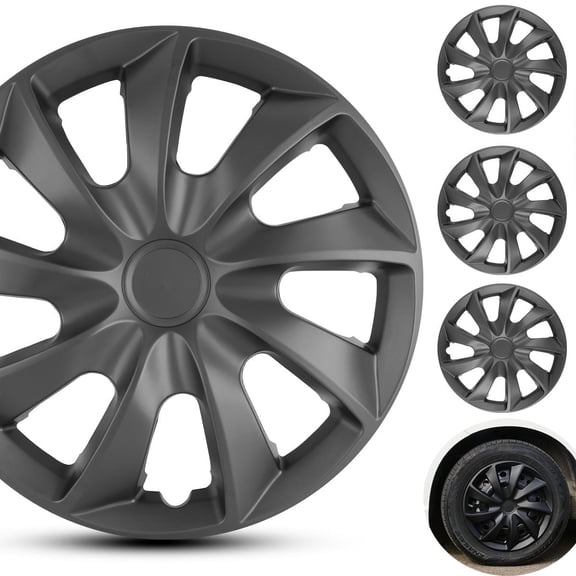 Winjet 17 In.Universal Wheel Covers & Snap on Hub Caps Black Fit R17 Tire Steel Rim,4 Pack