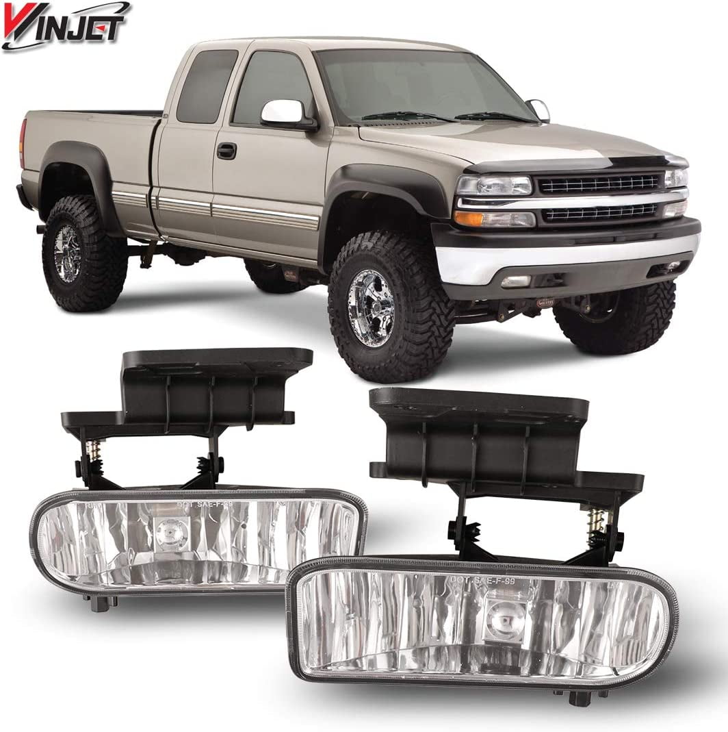 Winjet Driving Fog Lights Compatible With 1999-2002 Silverado 1500 2500, 2000-2001 Silverado 3500, 2000-2006 Suburban/ Tahoe Bumper Fog Lights Pair Clear Lens