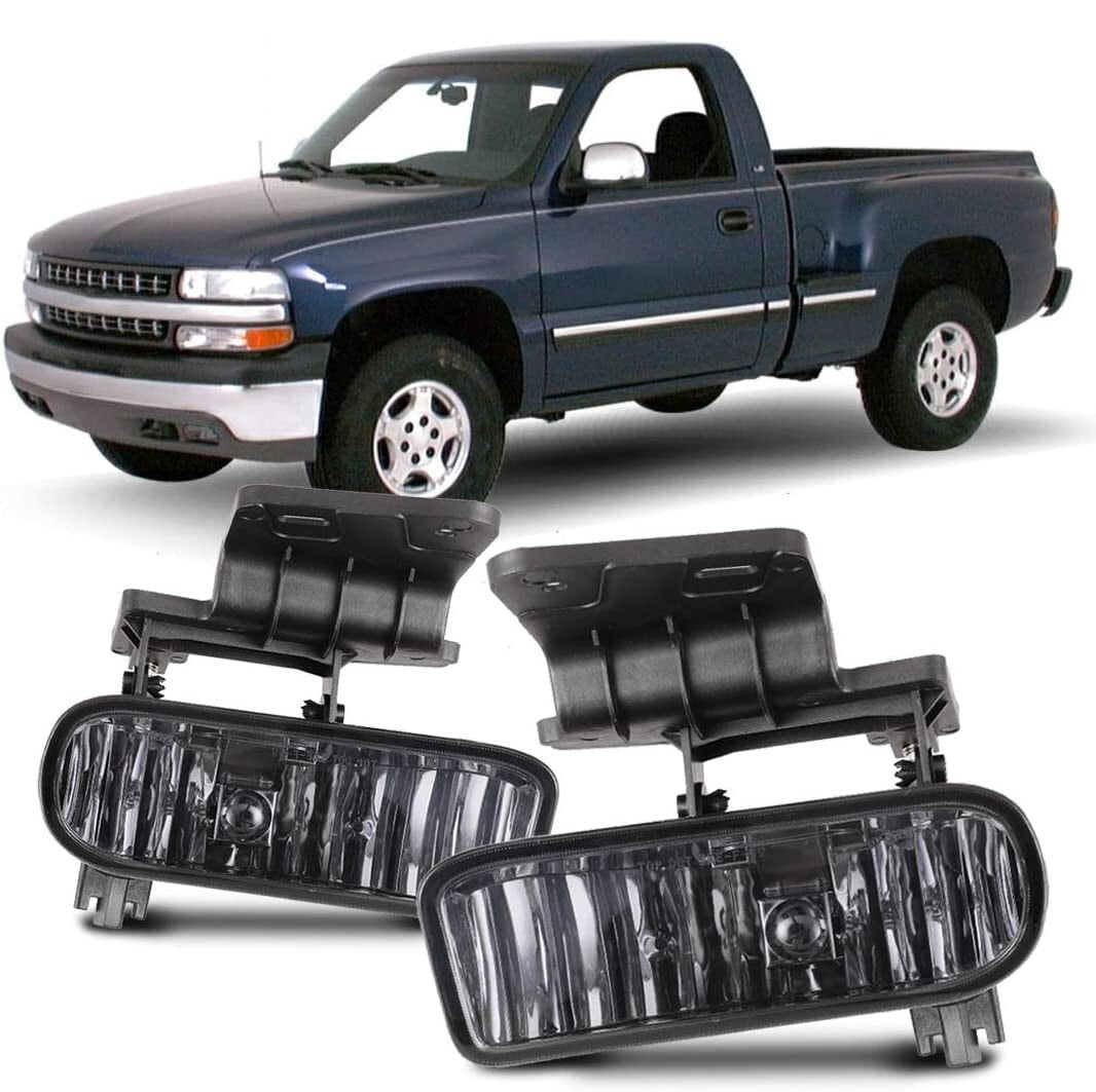 Winjet Driving Fog Lights Compatible With 1999-2002 Silverado 1500 2500, 2000-2001 Silverado 3500, 2000-2006 Suburban/ Tahoe Bumper Fog Lights Pair Smoke Lens