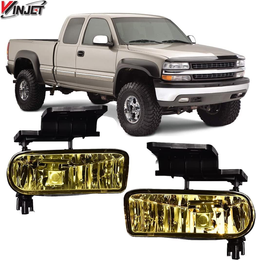 Winjet Driving Fog Lights Compatible With 1999-2002 Silverado 1500 2500, 2000-2001 Silverado 3500, 2000-2006 Suburban/ Tahoe Bumper Fog Lights Pair Yellow Lens
