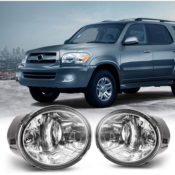 Winjet Fog Lights For 2001-2007 Toyota Sequoia, 2000-2006 Toyota Tundra Fog Lamps Replacements with Halogen Bulbs, Driver and Passenger Side Clear Lens