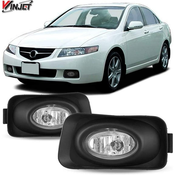 Winjet Fog Lights Lamps for 2004-2005 Acura TSX Clear Lens OEM fitment Fog Light Kit with Bezel Trim Wiring Harness Switch Set Pair Clear Lens