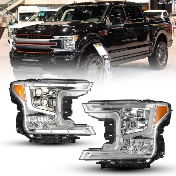 Winjet Full LED Headlight Assembly Fit For 2018 2019 2020 Ford F150,Led Head Lamp w/LED Sequential Turn Signal Light(Chrome Housing Clear Lens)