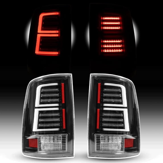 Winjet Full LED Tail Lights for 2009-2018 Dodge Ram 1500 2500 3500 /2019-2023 Ram 1500 Classic Sequential DRL Turn Signal Light Automotive Brake Lamps Replacement-Glossy Black/Clear