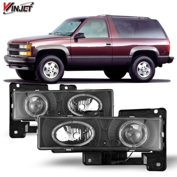 Winjet Halogen Black/Clear Lens Headlights Pair Set for 1988-1999 Chevrolet GMC CK Tahoe Suburban Blazer Yukon
