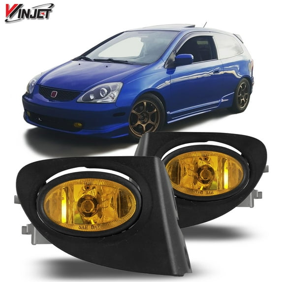 Winjet Halogen Yellow Lens Fog Lights Pair Set for 2002-2005 Honda Civic, Wiring Kit and Switch Included