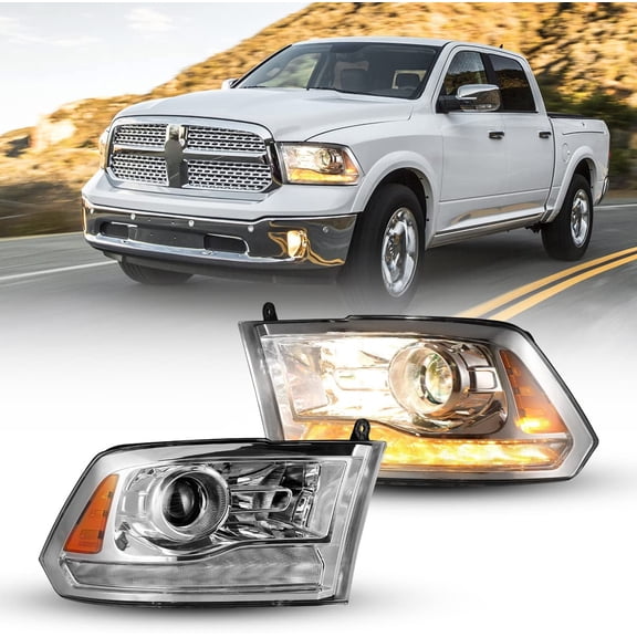 Winjet Headlight Assembly for 2013-2018 Dodge Ram 1500 2500 3500;2019-2024 Ram 1500 Classic with Daytime Running LED Light Function,09-18 Dodge Ram Headlight Replacement