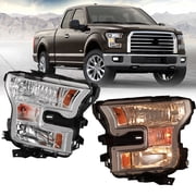 المصابيح الأمامية Winjet متوافقة مع 2015 2016 2017 Ford F150 استبدال اليسار + ملحقات مجموعة المصابيح الأمامية للزوج الأيمن عدسة واضحة من الكروم الإسكان عاكس الكهرمان