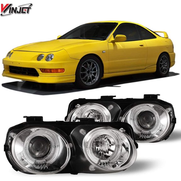 Winjet Headlights Headlamps Left & Right Pair Set NEW For 1998-2001 Acura Integra Black Housing / Clear Lens