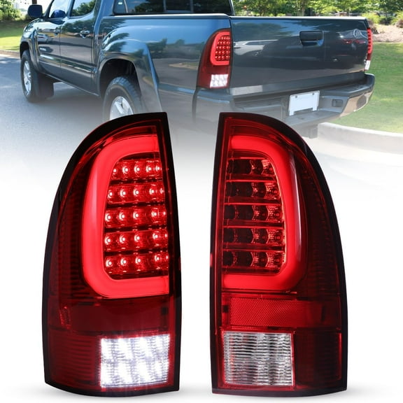 Winjet LED Tail Light Assembly Fit For 2005-2015 Toyota Tacoma,Full Led Taillight Replacement w/Red Sequential Turn Signal/Running/Brake/Reverse Light (Black Housing Red Lens)