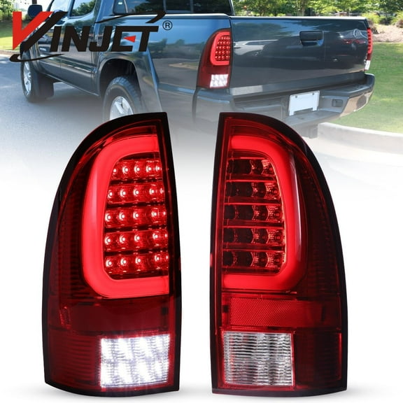 Winjet LED Tail Light Assembly For 2005-2015 Toyota Tacoma,Full Led Taillight Replacement w/Red Turn Signal/Running Light/Brake Light/Reverse Light - RED LENS