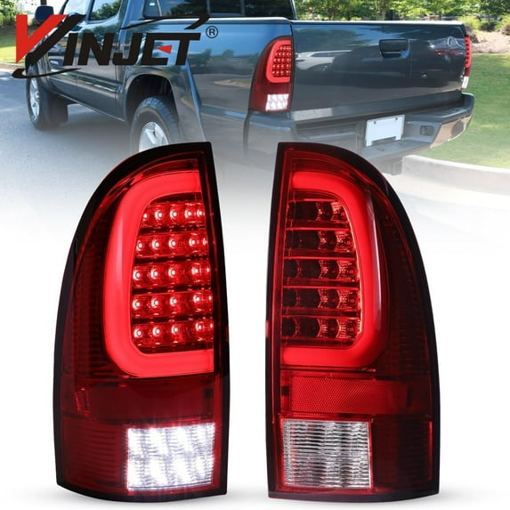 Winjet LED Tail Light Assembly For 2005-2015 Toyota Tacoma,Full Led Taillight Replacement w/Red Turn Signal/Running Light/Brake Light/Reverse Light - RED LENS