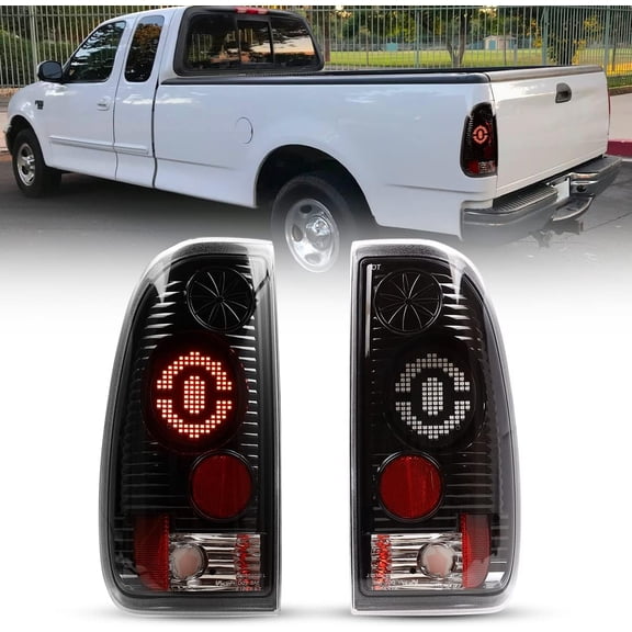 Winjet LED Tail Lights Fit For 1997-2003 Ford F150 & 1999-2007 Ford F250/F350/F450/F550 Super Duty Taillight Assembly w/LED Turn Signal/Running/Brake Light (Black Housing Clear Lens)