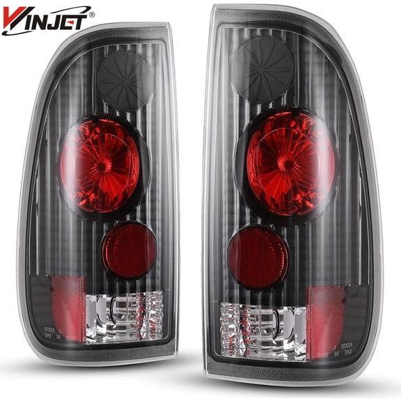 Winjet Pair Tail Light Lamp Assembly For 1997-2003 Ford F150 & 1999-2007 F250 F350 Super Duty Pickup Truck,Driver & Passenger Side(Glossy Black Housing/Clear Lens)