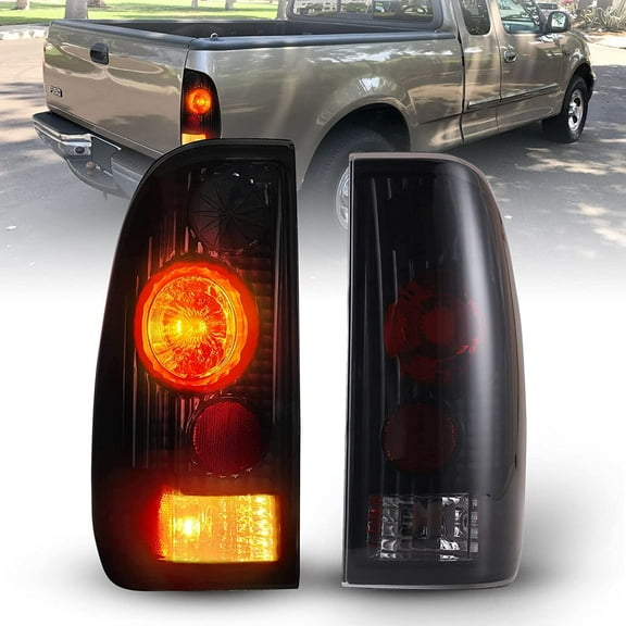 Winjet Tail Lights Compatible With 1997 to 2003 Ford F-150/F-250, 1997-2007 Ford F-250/F-350 Replacement Left + Right Side Taillight Pair Smoke Lens