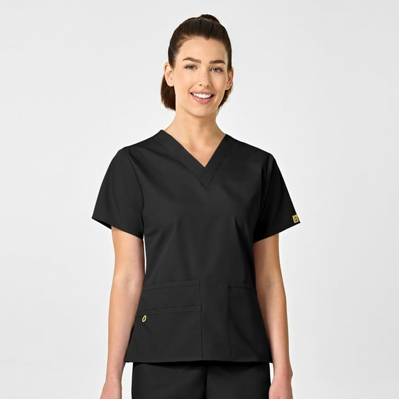 Wink Origins Bravo-Women's V-Neck Scrub Top, Black, 2X Womens Plus