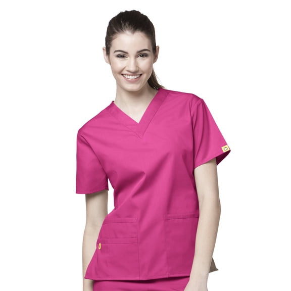 Wink Origins Bravo-Women's V-Neck Scrub Top, Hot Pink, 2X Womens Plus