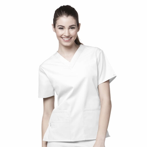 Wink Origins Bravo-Women's V-Neck Scrub Top, White, XS Womens