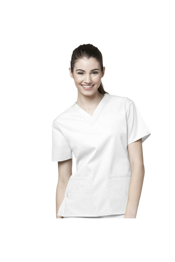 Origins Bravo-Women's V-Neck Scrub Top, White, XXS