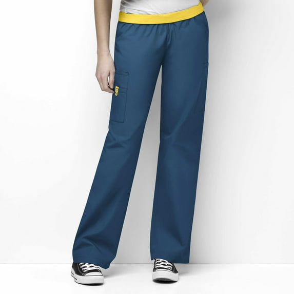 Wink Origins Quebec -Women's Full Elastic Cargo Scrub Pant, Caribbean Blue, 3X Tall