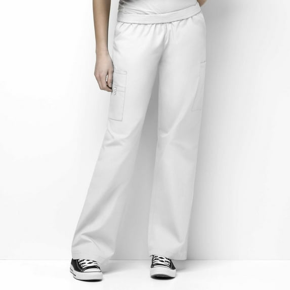 Wink Origins Quebec -Women's Full Elastic Cargo Scrub Pant, White, 5X