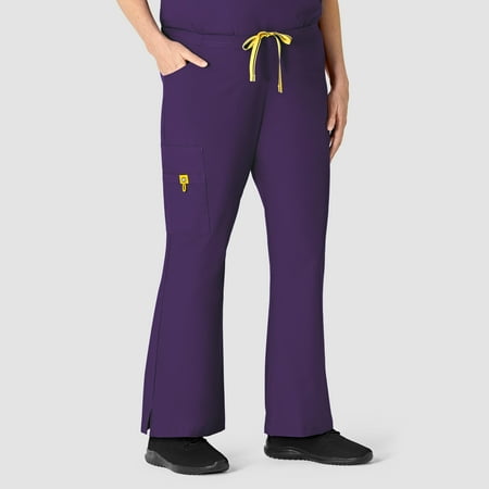 Wink Origins Romeo - Women's Flare Leg Cargo Scrub Pant, Eggplant, XS Tall