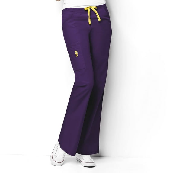 Wink Origins Romeo - Women's Flare Leg Cargo Scrub Pant, Eggplant, XXS Petite