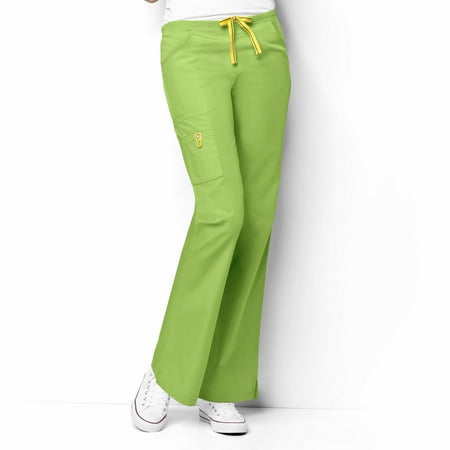 Wink Origins Romeo - Women's Flare Leg Cargo Scrub Pant, Green Apple, L Petite