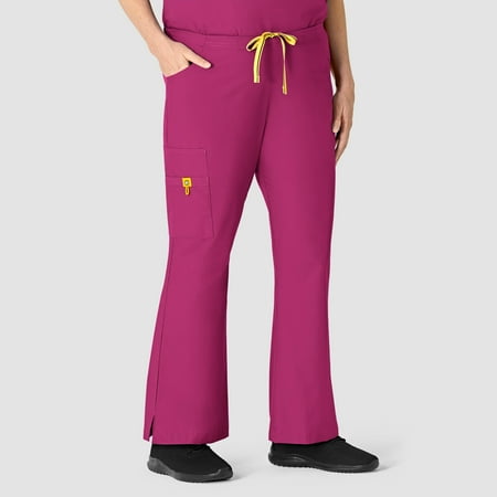 Wink Origins Romeo - Women's Flare Leg Cargo Scrub Pant, Hot Pink, L Petite