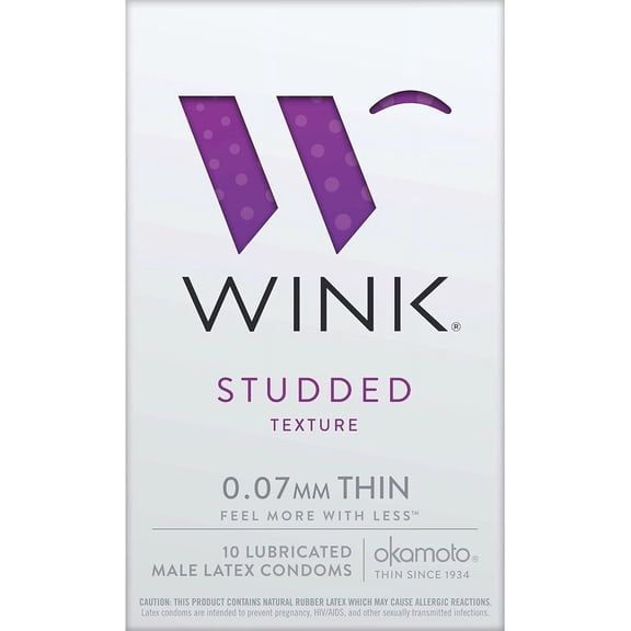 Wink Studded Texture 0.07 Mm Thin Lubricated Condoms, 10 Ea..