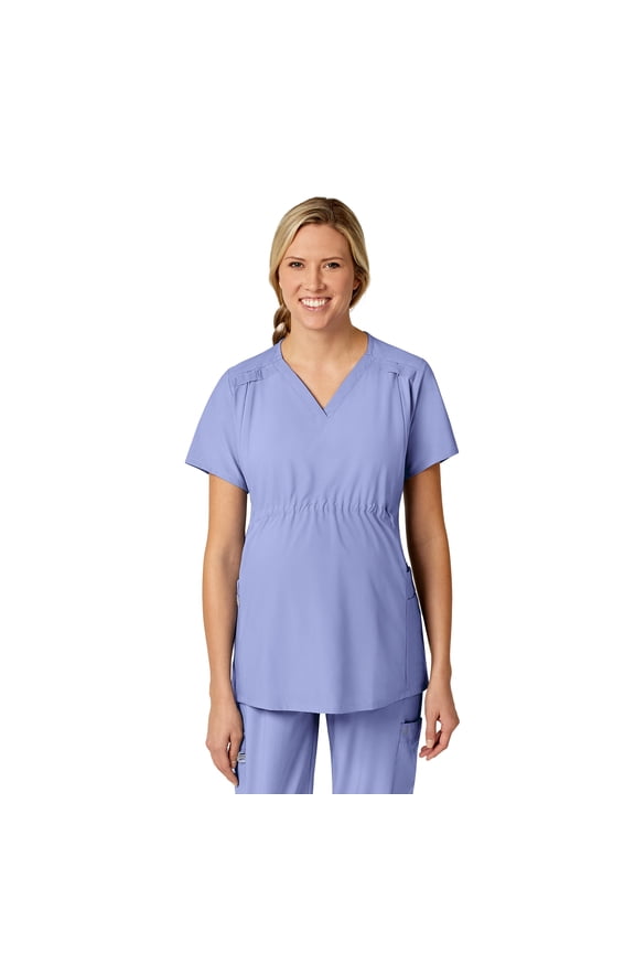 W123 Maternity V-Neck Scrub Top, Ceil Blue, L Womens