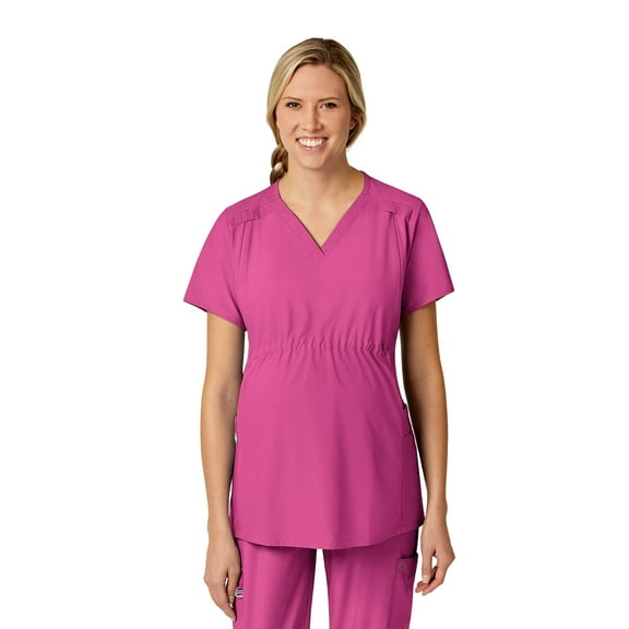 Wink W123 Maternity V-Neck Scrub Top, Hot Pink, L Womens