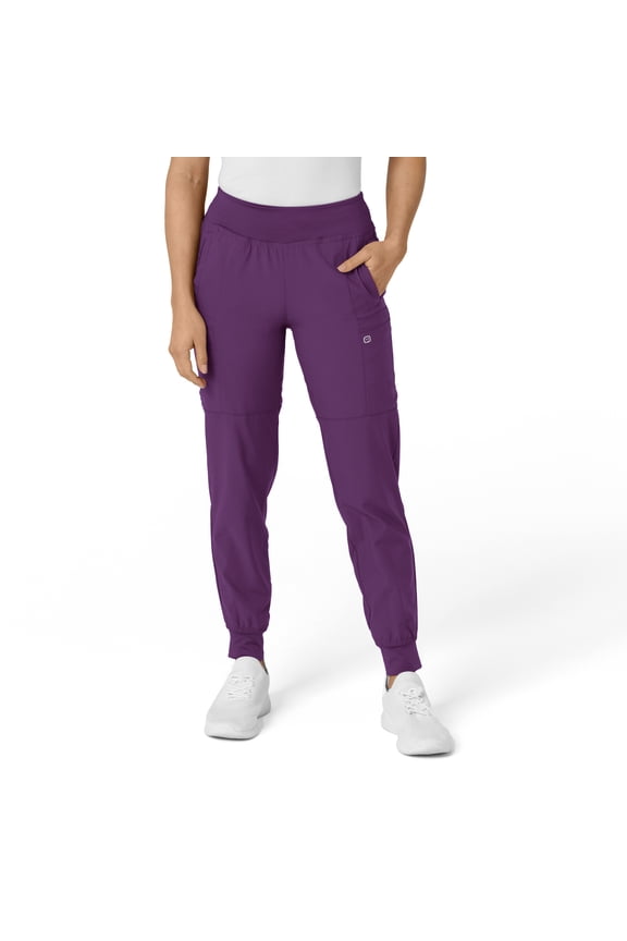 W123 Women's Comfort Waist Cargo Jogger Scrub Pant, Eggplant, XL Womens