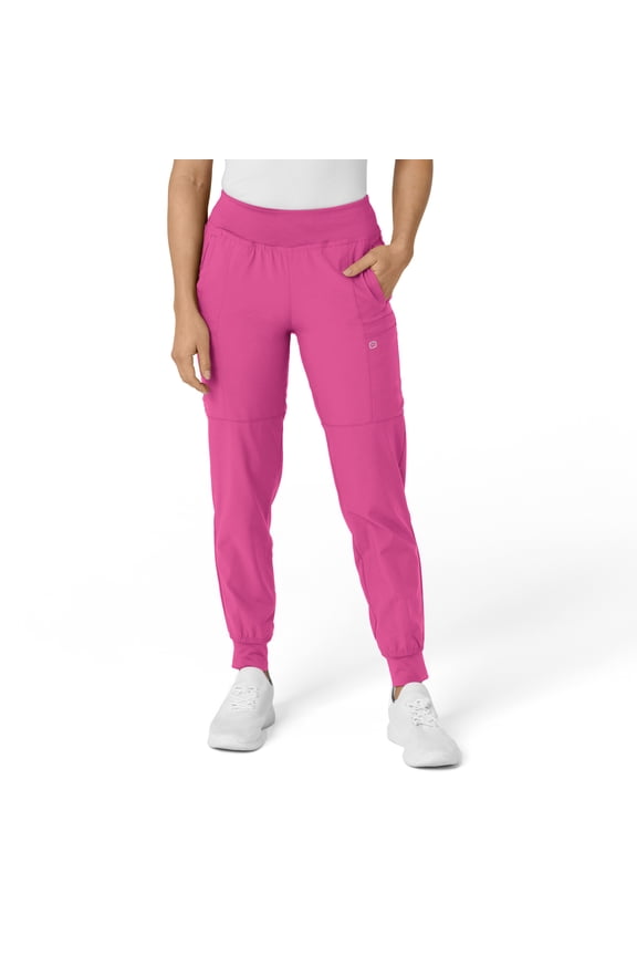 W123 Women's Comfort Waist Cargo Jogger Scrub Pant, Hot Pink, XS Womens