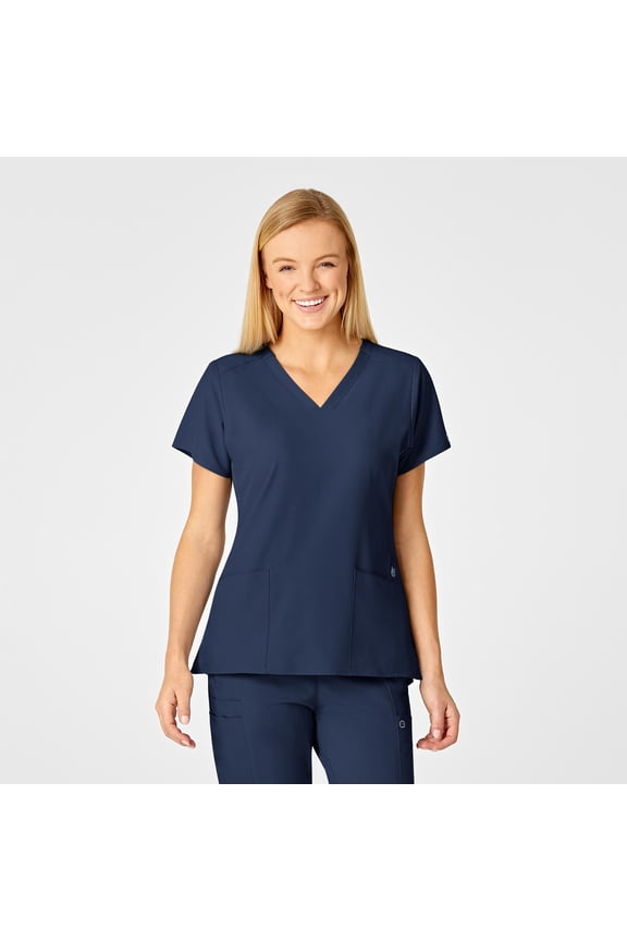 Wink W123 Women's Flex Back Stylized V-Neck Scrub Top, Navy, XL Regular