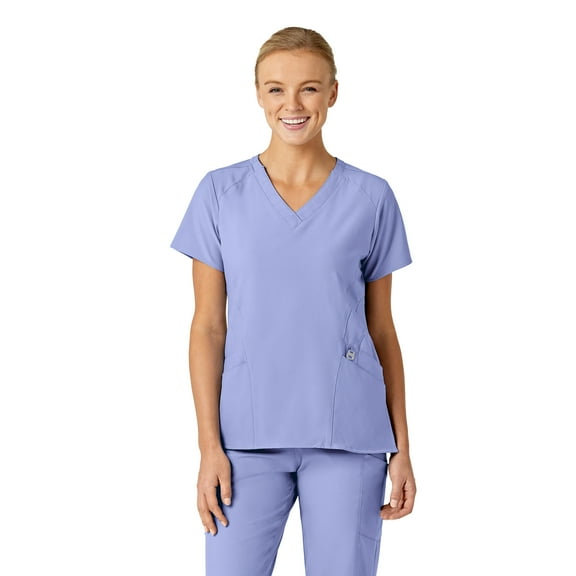 Wink W123 Women's Stylized V-Neck Scrub Top, Ceil Blue, 1X Womens