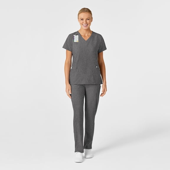 Wink W123 Women's Stylized V-Neck Scrub Top, Charcoal Heather, M Regular