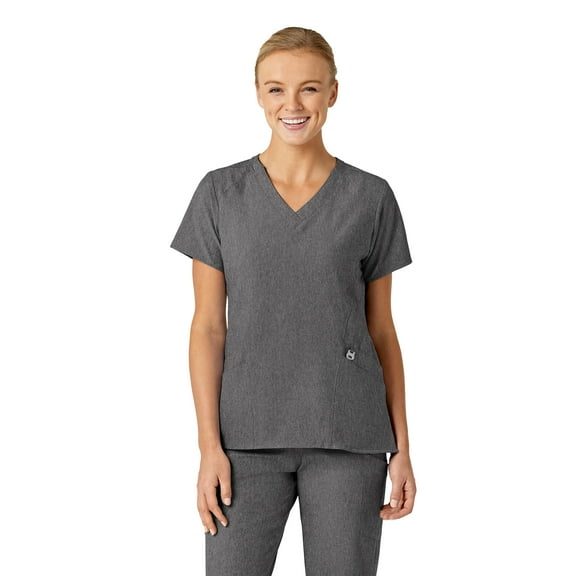 Wink W123 Women's Stylized V-Neck Scrub Top, Charcoal Heather, S Womens