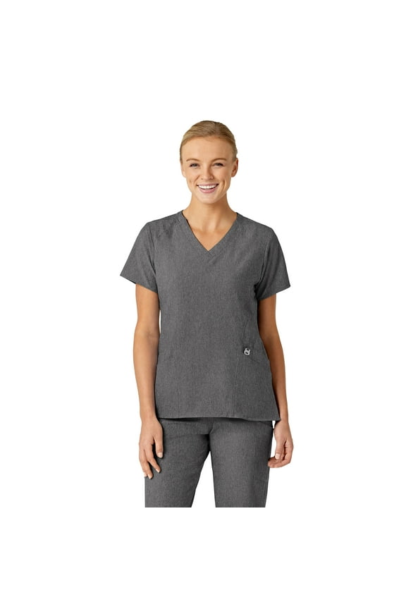 W123 Women's Stylized V-Neck Scrub Top, Charcoal Heather, S Womens