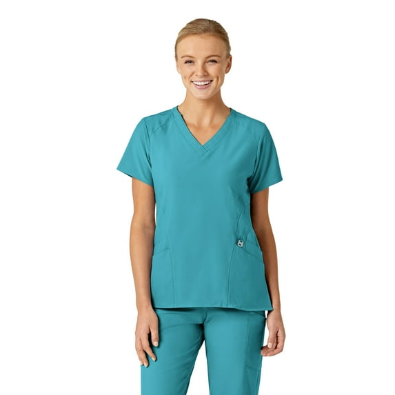 Wink W123 Women's Stylized V-Neck Scrub Top, Teal Blue, M Womens