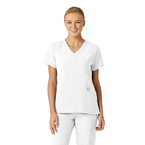 Wink W123 Women's Stylized V-Neck Scrub Top, White, 1X Womens