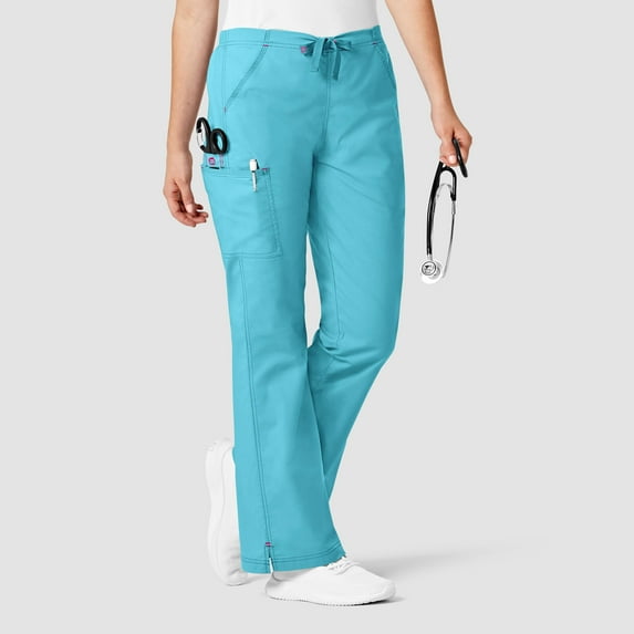 Wink WonderFLEX Grace - Women's Flare Leg Cargo Scrub Pant, Aqua, L