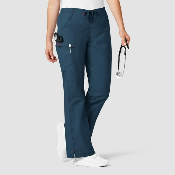 Wink WonderFLEX Grace - Women's Flare Leg Cargo Scrub Pant, Caribbean Blue, 2X Tall